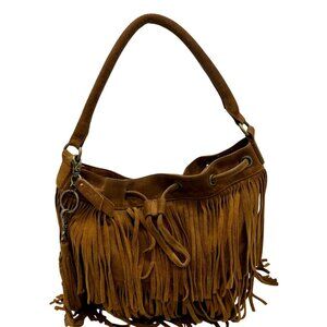 Frye Brown Suede Phoebe Fringed Shoulder Bag